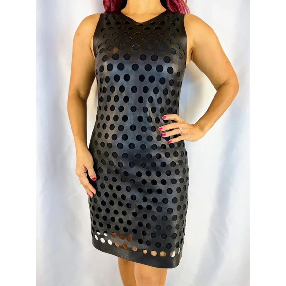 Cushnie et Ochs Black Leather Polka Dot Sheath Dress $1595 - Picture 1 of 11